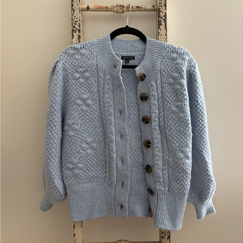 WHO WHAT WEAR Baby Blue Knit Sweater